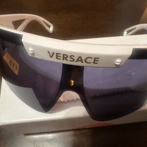Versace White and Black Shield Sunglasses